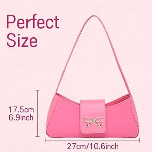 Y2K Hobo Shoulder Bag Women Purse Handbag Crescent Bow Pink Clutch Classy - Picture 5 of 5